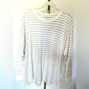 Abercrombie and Fitch Long Sleeve Soft Collection White and Khaki Stripe Shirt